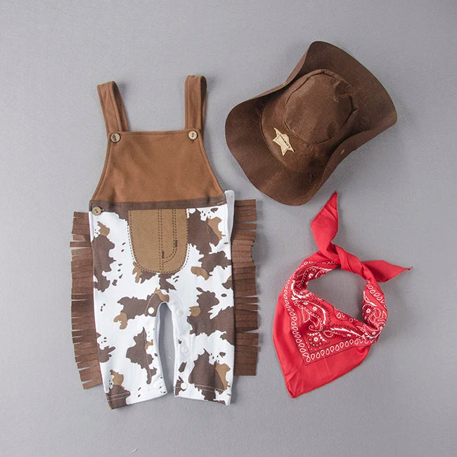Umorden 3-24M 2-3T Toddler Infant Baby Boys Cowboy Costume Romper 3pcs/set Suspenders Style 4 Seasons 2 Wear Way