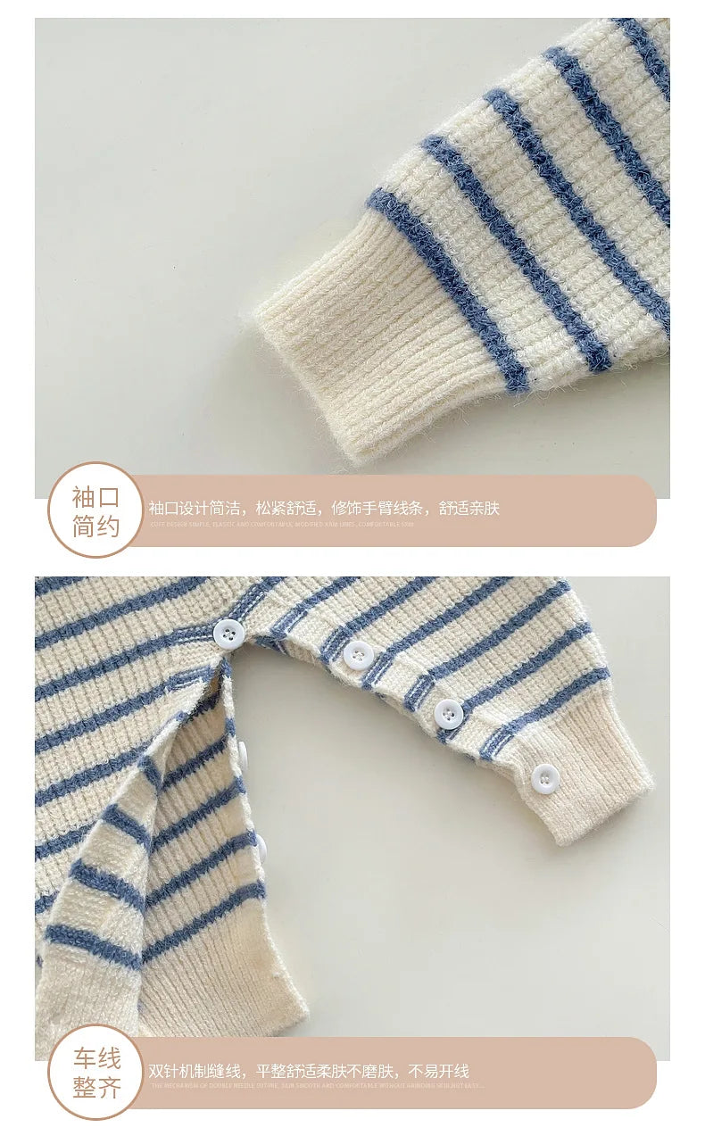 2025 Striped Knit Baby Rompers Knitted Infant Sweater Top New Born Baby Girl Clothes Ropa Bebe Bodysuits One-Pieces 0-24Months