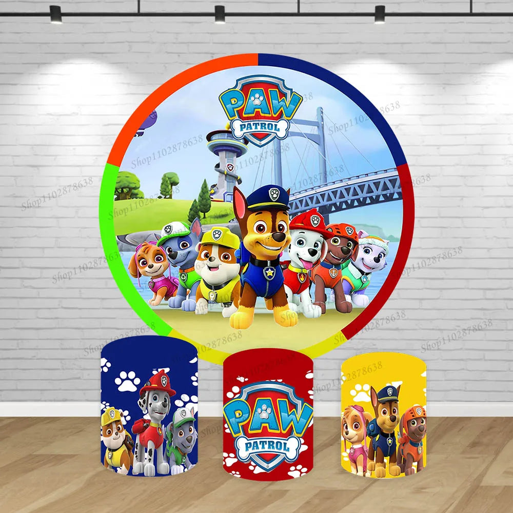Paw Patrol Round Background Cover Boys1st Birthday Party Backdrop Baby Shower Cartoo Run Dogs Circle Cylinder Event Plinth Decor