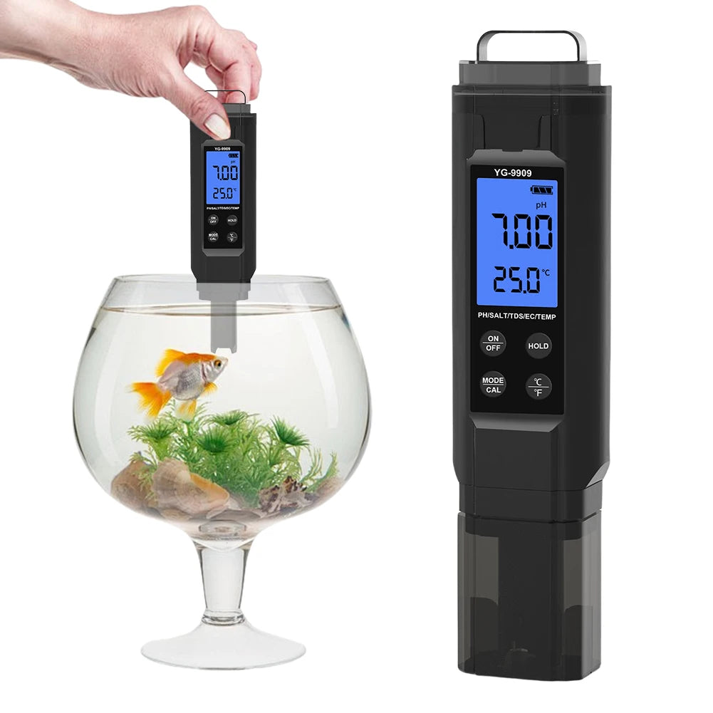 5 in 1 Digital Water Quality Tester Pen Salinity/PH/Temp/EC/TDS Meter for Drinking Water/Aquariums/Hydroponics/Pools