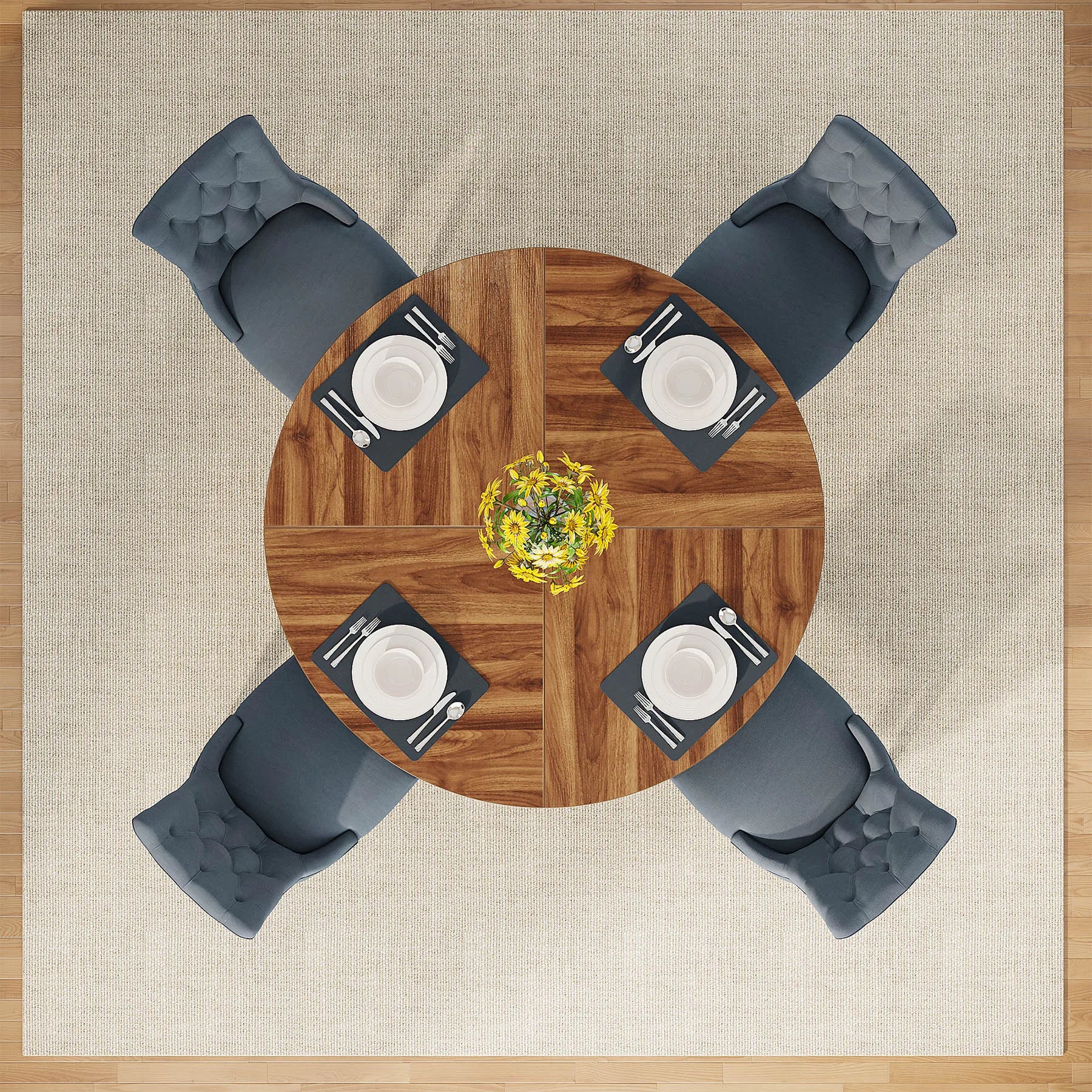 Tribesigns Table à manger ronde, table de cuisine de ferme, petite table quete, table à manger de cuisine pour salle à manger, 4 po, 47 po