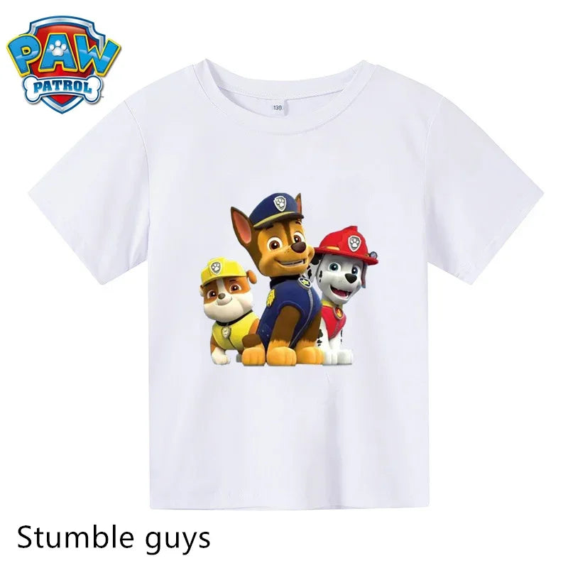 Paw Patrol Children T-shirt Simple Basic Black & White Short Sleeve Anime Cartoon Chase Skye Cute Summer Clothes Birthday Gift