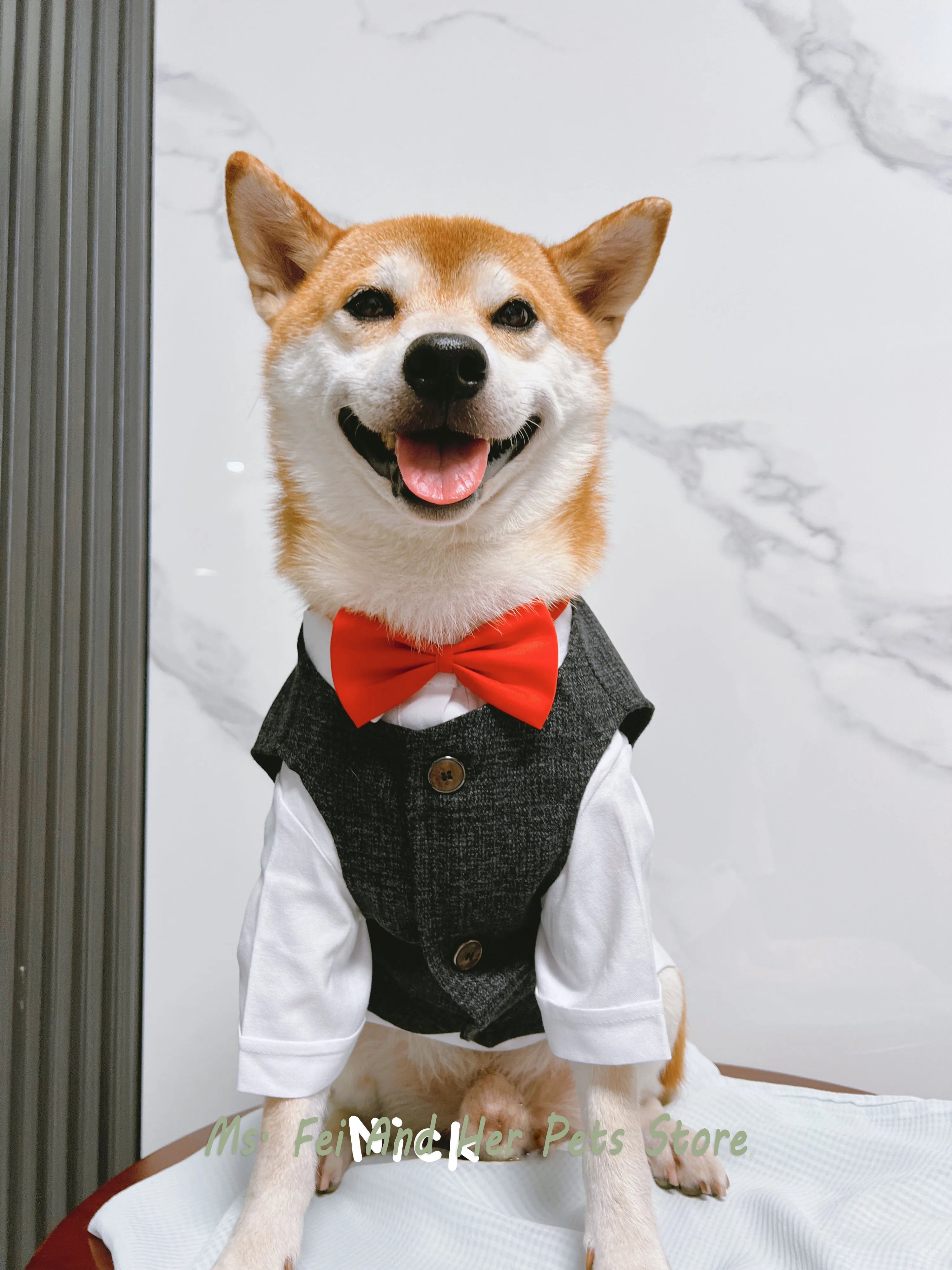 Shiba Inu Dog Tuxedo Suit - Adjustable Bow Tie Wedding Costume, Formal Pet Attire for Puppy Prince Party, Dogs Clothes，Pet Set
