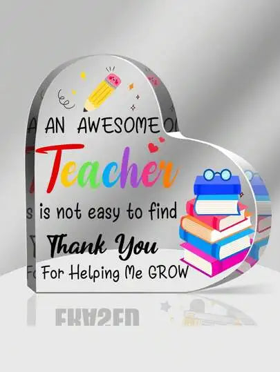 1PC transparent heart-shaped acrylic plaque, Thanksgiving teacher gift, graduation teacher gift, desktop decoration ornament