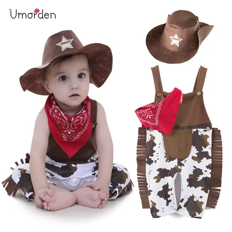 Umorden 3-24M 2-3T Toddler Infant Baby Boys Cowboy Costume Romper 3pcs/set Suspenders Style 4 Seasons 2 Wear Way