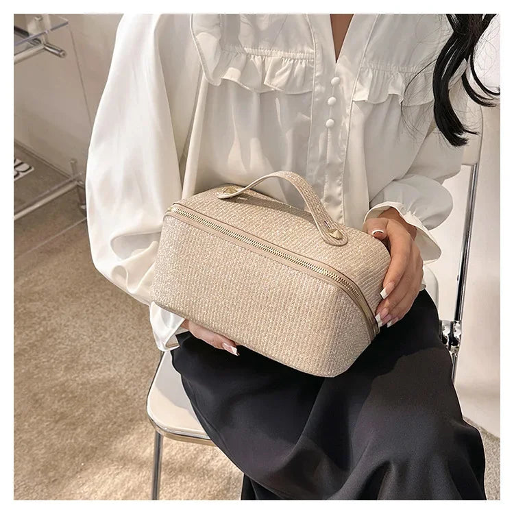 Sac à cosmétiques, grande capacité, design à paillettes fines, sac de toilette léger et pratique