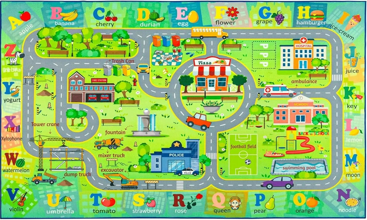 Cartoon Traffic Route Map Rug Children's Play Mat Living Room Kid's Bedroom Floor Rug Cartoon Road Play Mat Soft Tatami Carpets