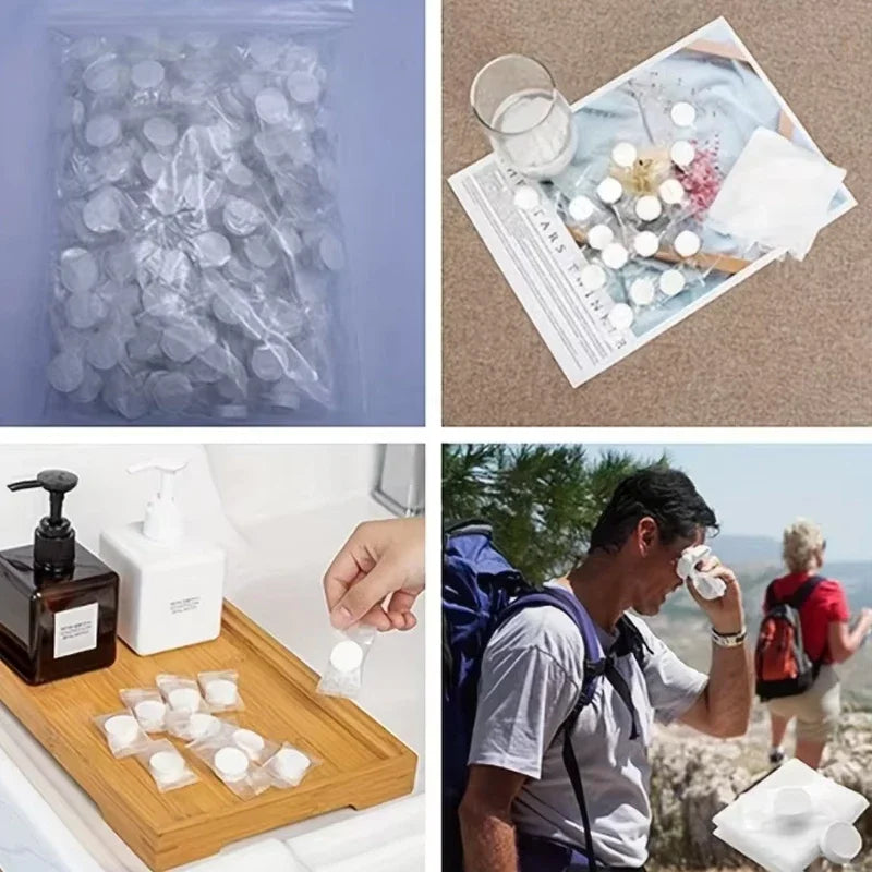 50 قطعة مناشف مضغوطة محمولة للاستخدام مرة واحدة لتنظيف الوجه ومناديل ناعمة مضغوطة لتنظيف اليدين ومناديل مكياج غير منسوجة