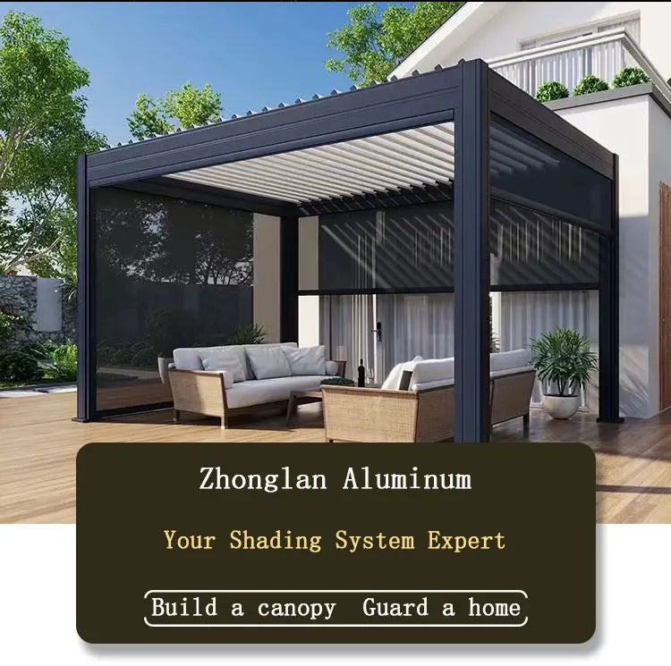 فتح آلي مقاوم للماء وأجنحة مقاومة للفتحات ومحرك كهربائي من الألومنيوم وشرفة خارجية ومظلة حديقة وشرفة خارجية