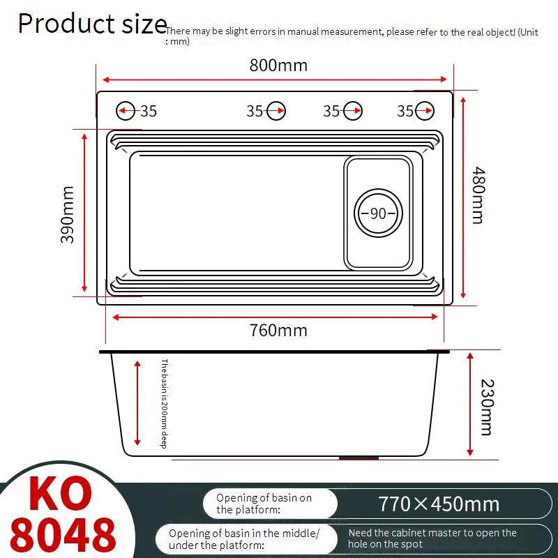 304 Stainless Steel Kitchen Sink Silver Large Single Slot Undermount Multifunction Sinks Dishwashing Basin