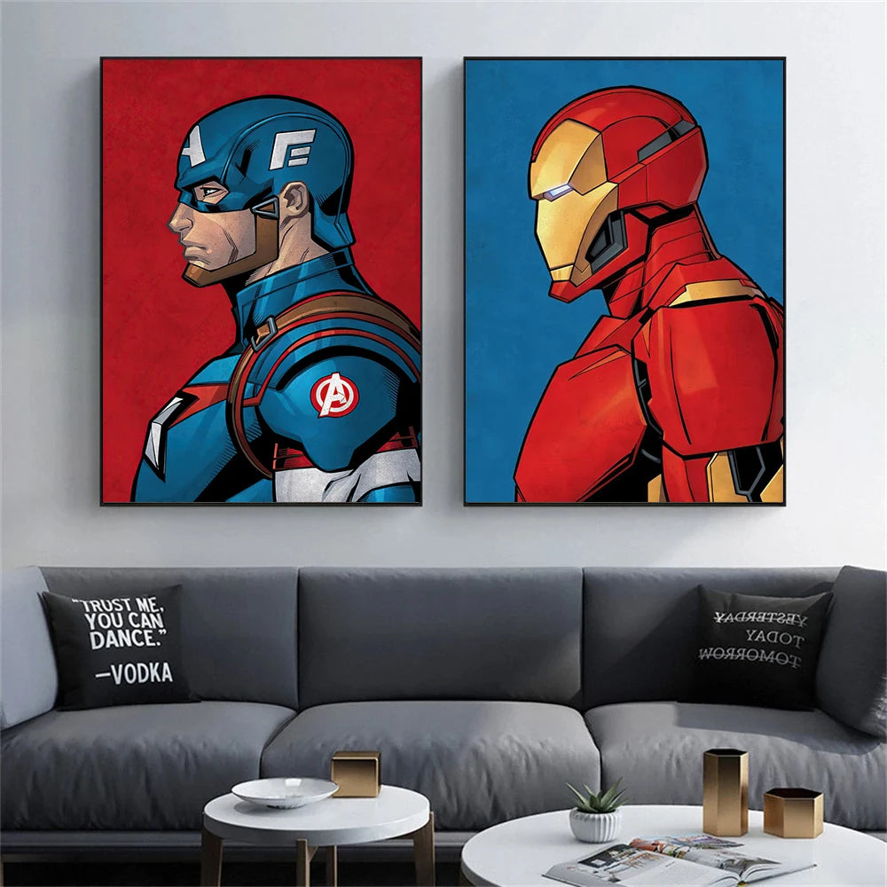 Marvel Movies Superheroes Wall Art Poster SpiderMan Lron Man Cartoon Canvas Painting Print Kids Room Home Decor Mural