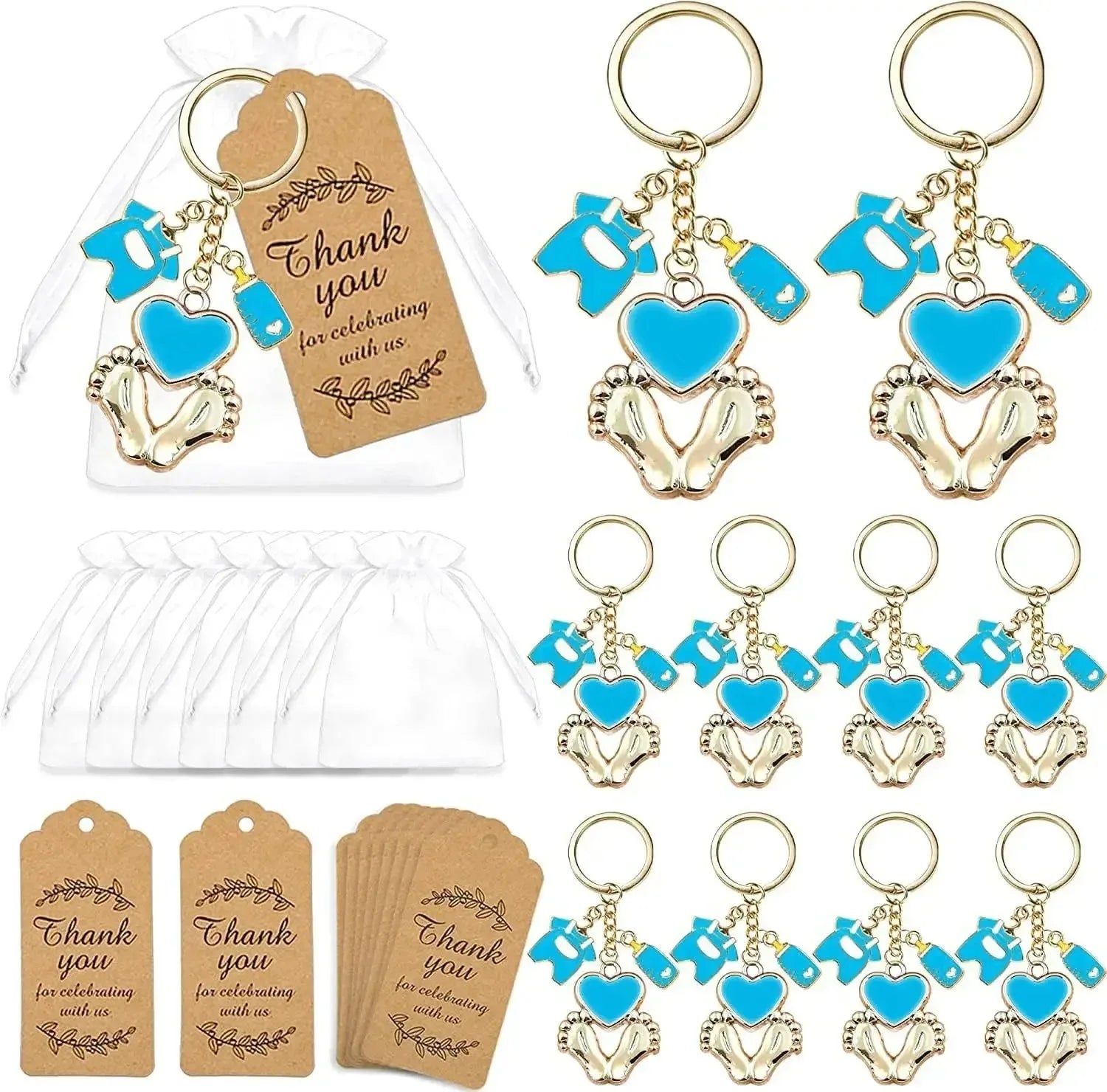 12 set Baby Shower Gifts Guests Footprint Keychains Christening Baptism Party Favors Girl Boy Thank You Decor Wedding Souvenirs