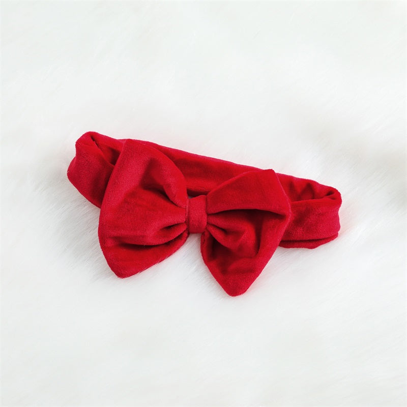 2Pcs Infant Newborn Baby Girls Christmas Outfit, Plush Patchwork Long Sleeve Romper Dress + Hairband Set for Toddler 0-24 Months