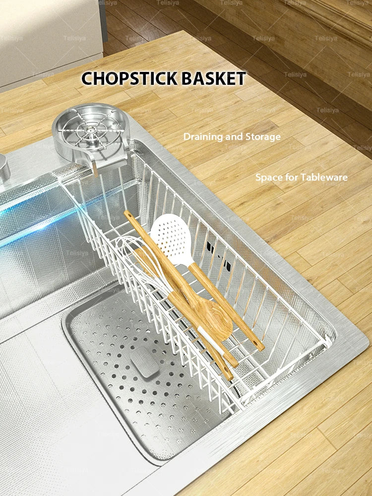 304 Stainless Steel Kitchen Sink Silver Large Single Slot Undermount Multifunction Sinks Dishwashing Basin