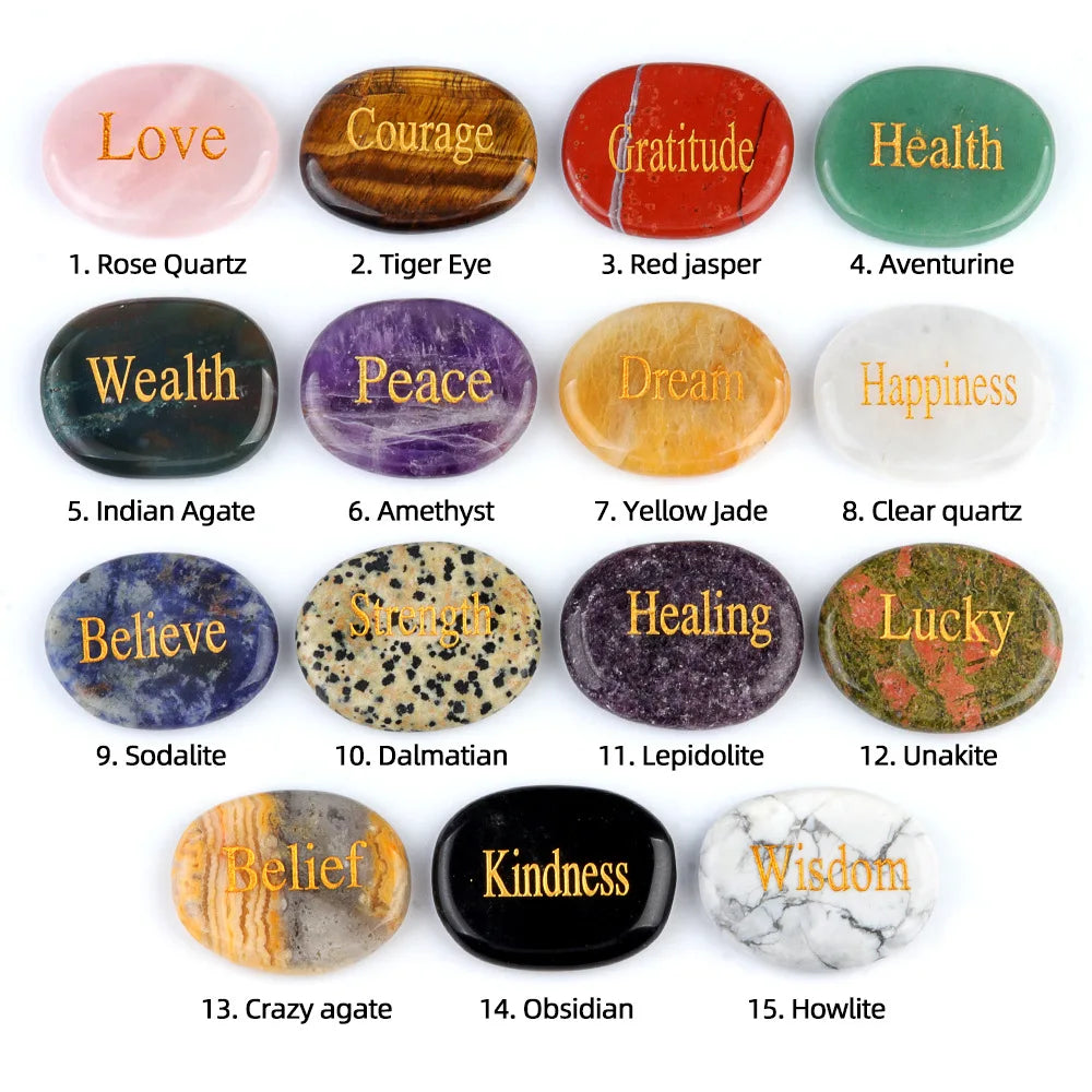 Natural Crystal Engraved Different Inspirational Word Worry Stones Reiki Healing Christmas Thanksgiving Gifts