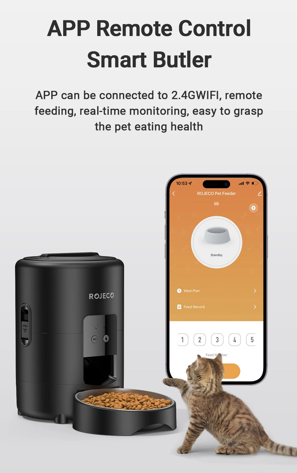 ROJECO Automatic Cat Feeder 2L Smart Pet Food Kibble Dispenser WiFi App Remote Control  Dog Feeder For Pet Cat Dog Accessories