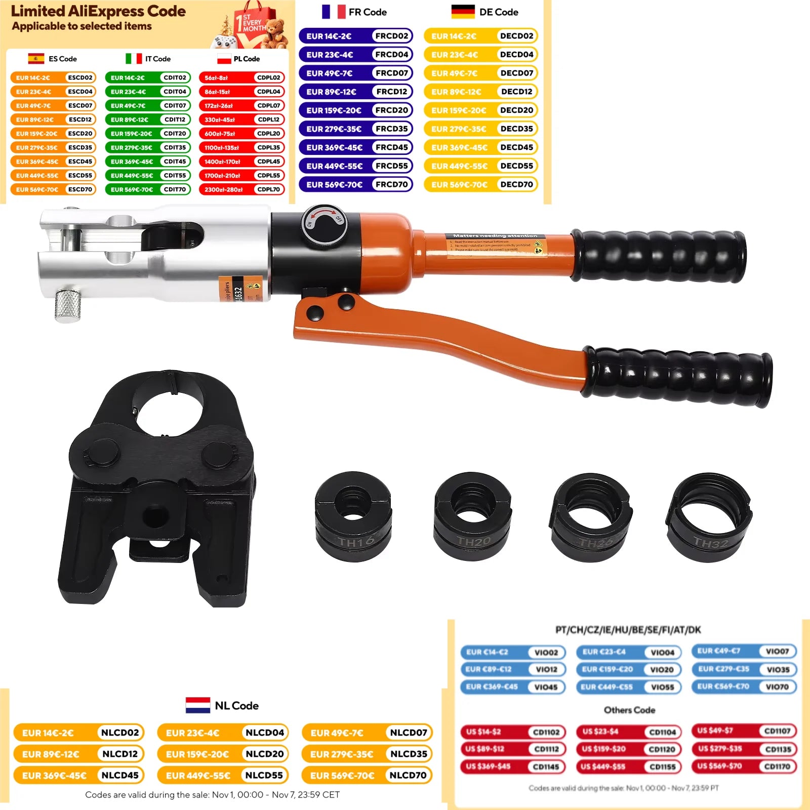 Professional Tube Crimping Pliers Hydraulic Press Tool Pressing Crimper To Crimp Pipes TH/U Molds crimp aluminum plastic, PEX,