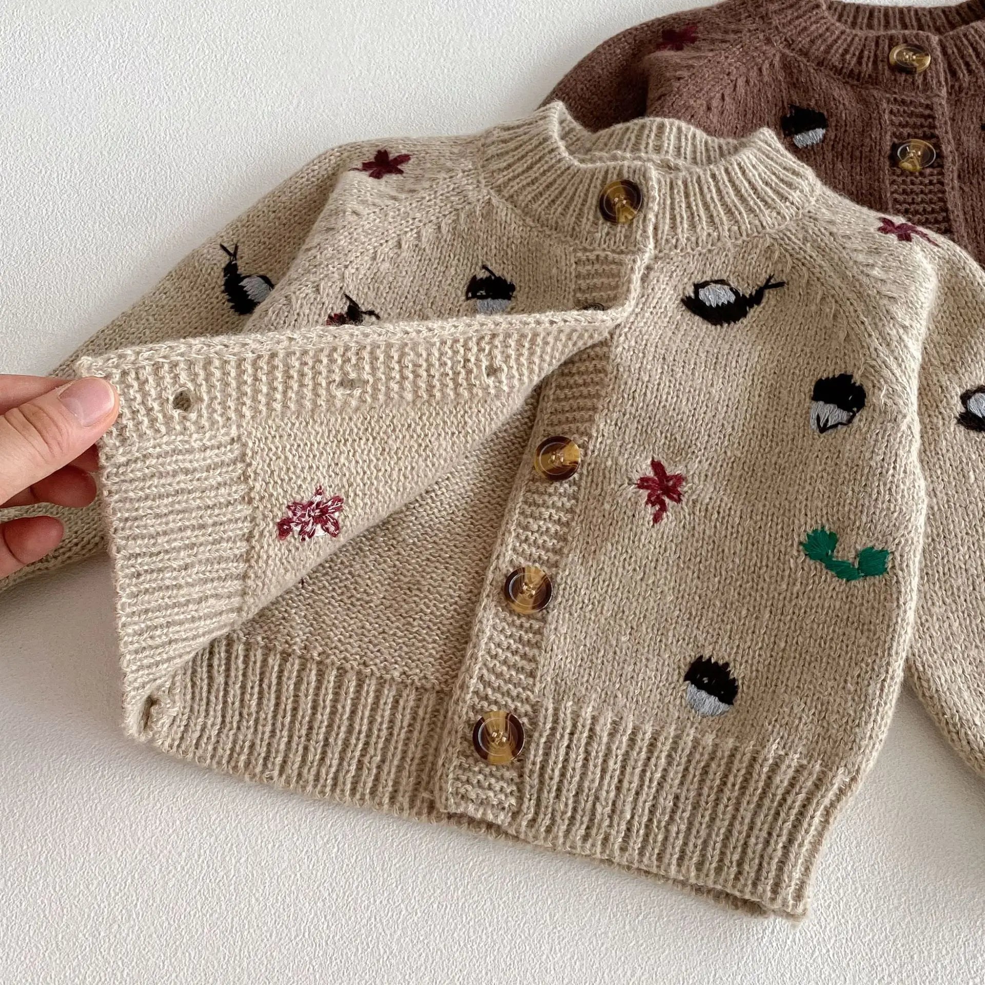 6852 Baby Knitted Sweater 2025 Autumn and Winter New Long Sleeve Embroidered Baby Boy's Cardigan Coat Girl's Sweater