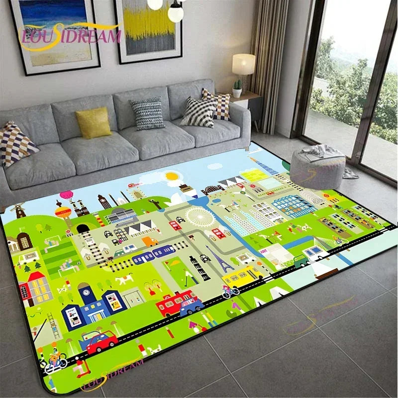 Alfombra Road Traffic Rout Map Carpet Living Room Sofa Coffee Table Bedroom Rugs Kitchen Kid Play Anti-slip floor Mat Home Decor