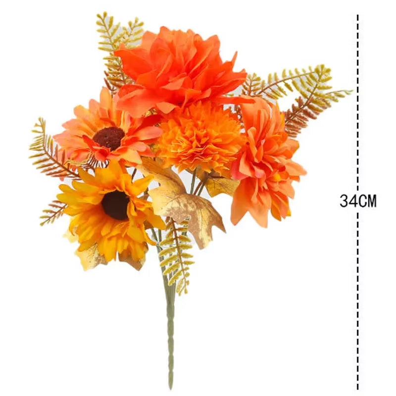 35cm Autumn Artificial Maple Leaves Bouquet Silk Plants Branch for Halloween Thanksgiving Day Fireplace Festival Home Fall Decor