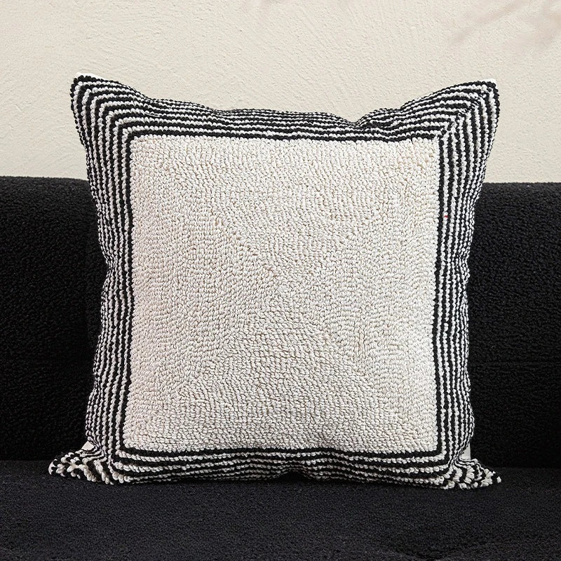 New Geometric Abstract Embroidered Cushion Cover Modern Beige Black Fully Tufted Pillowcase Home Decorative Pillows for Sofa
