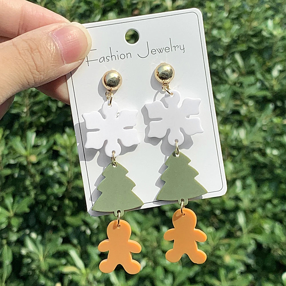 WELBACK 1 Set of 3 Pairs Women's Fashion Earrings Gingerbread Man Christmas Tree and Snowman Design Perfect Holiday Gift