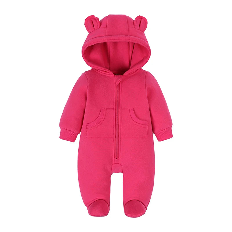 2025 Newborn Baby Romper Warm Clothes Winter Thicken Fleece Hooded Bear Onesie Toddler Boy Girl Jumpsuits Infant Pajamas