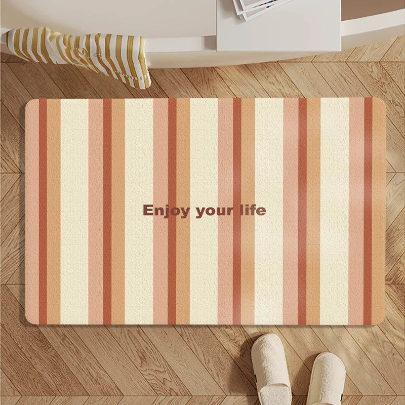 Retro Striped Bathroom Floor Mat Shower Door Non-slip Mat Household Toilet Soft Diatom Mud Absorbent Foot Mat