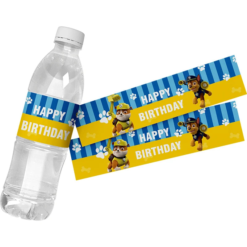 24pcs Paw Patrol Theme Water Bottle Stickers Labels Baptism Baby Shower Birthday Decor Supplies Dogs Party Water Bottle Wrappers