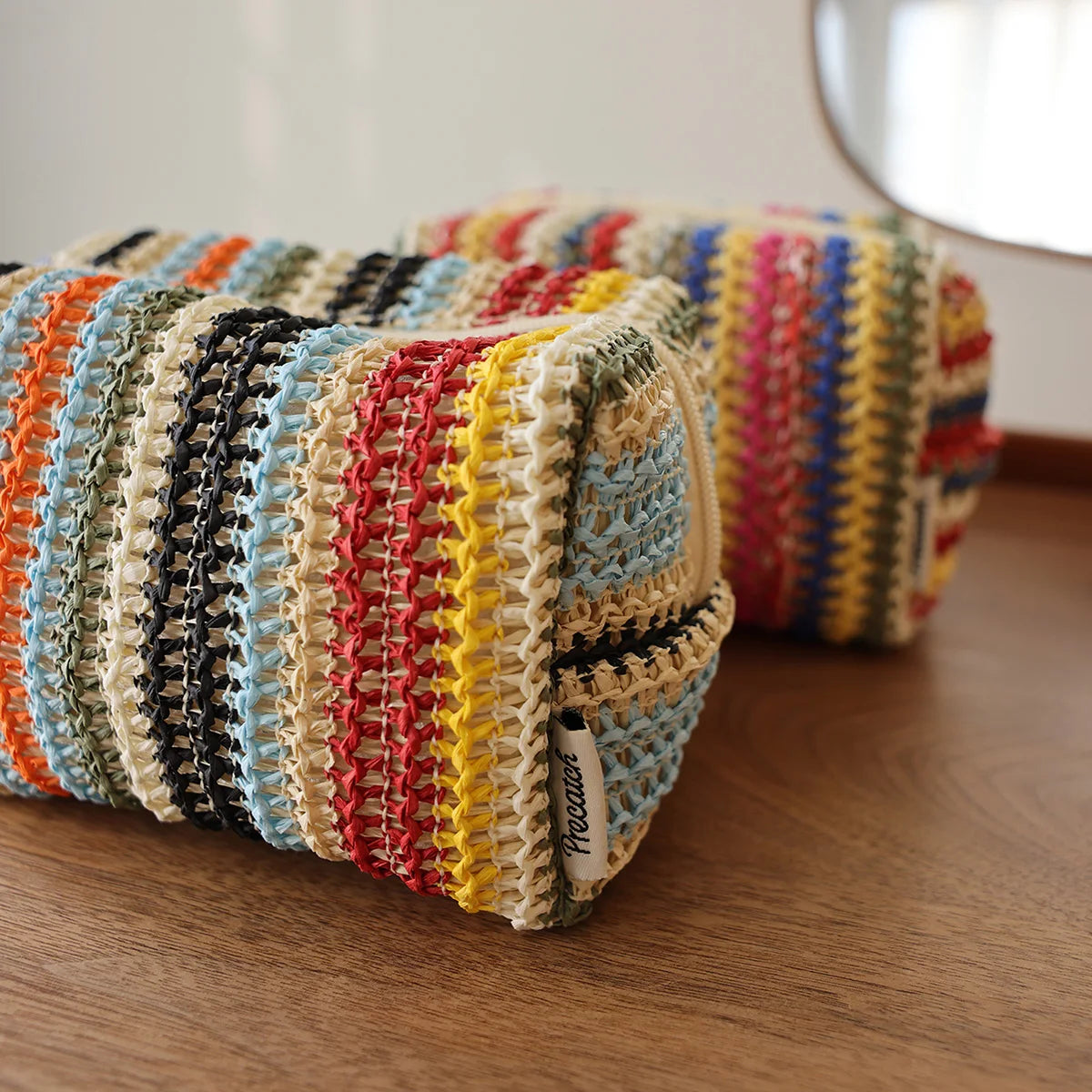 Colorful Knitted Cosmetic Bag Travel-Friendly Handbag Toiletry Pouch Women's Cosmetics & Skincare Organizer On-the-Go Bag-in-Bag