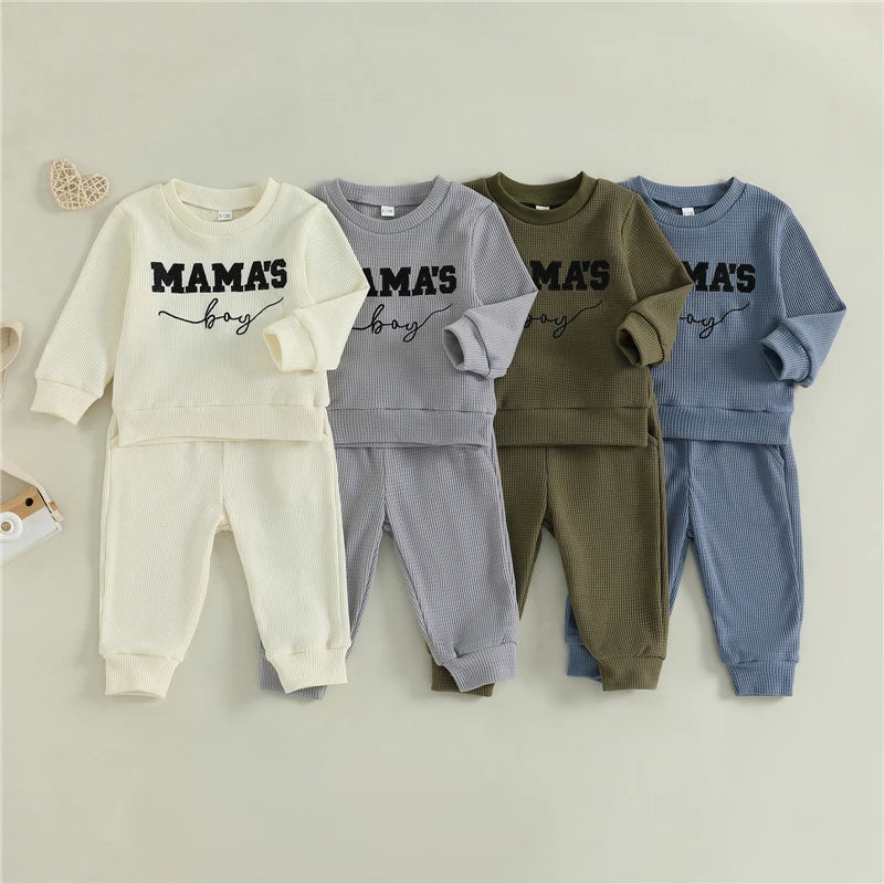 Toddler Baby Boy Fall Tracksuit Outfit Letter Embroidery Crew Neck Long Sleeve Sweatshirt Tops with Pants 2 Pcs Set