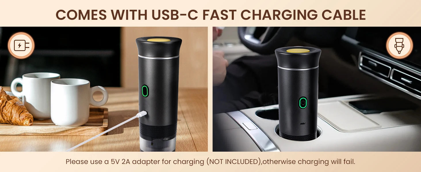 Wireless Electric Portable Espresso Coffee Machine for Car & Home Camping Coffee Maker 3-in-1 Capsule Powder Travel Coffee Maker