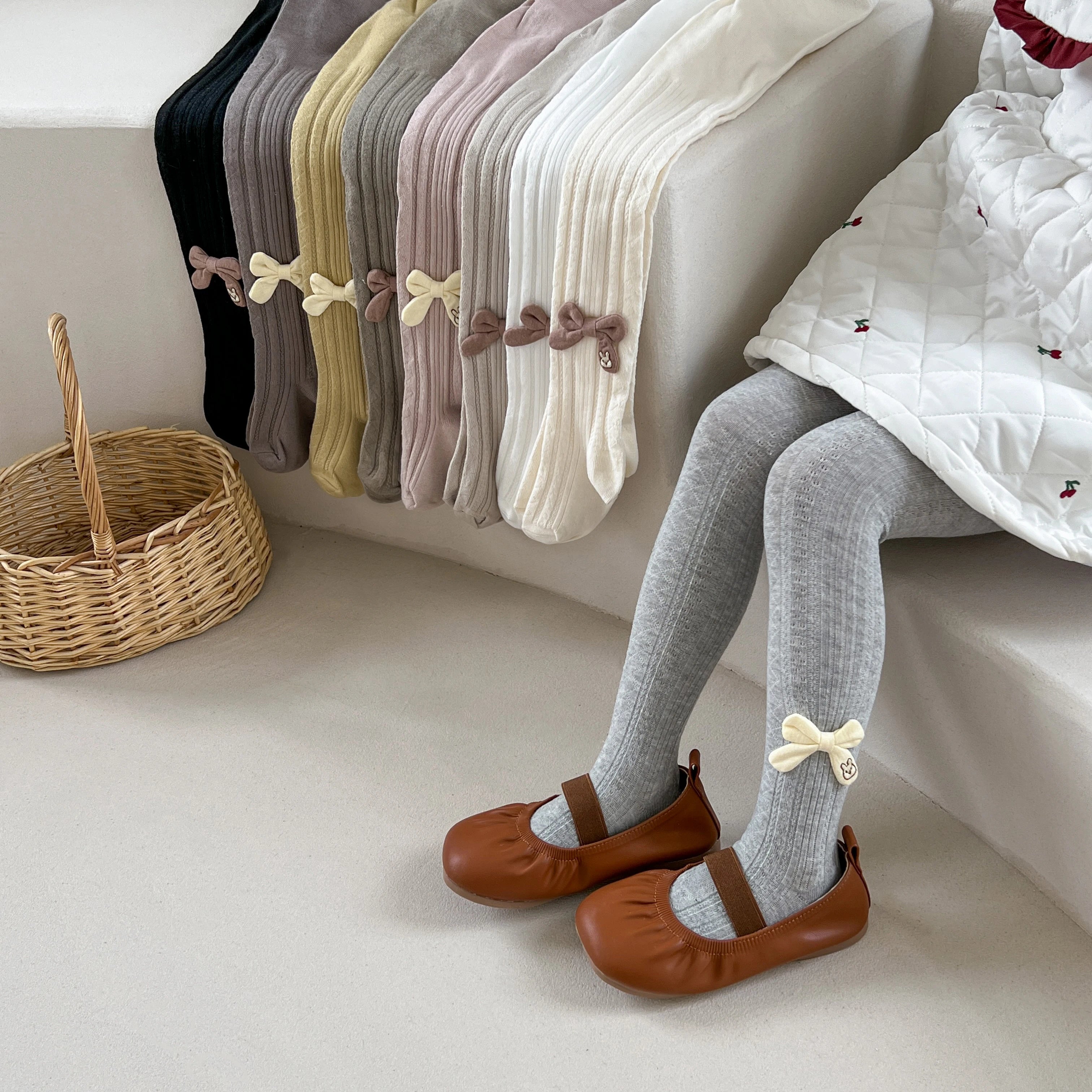 Baby Tights Leggings for Spring Autumn High waist Combed Cotton Bow Infant Girls Pantyhose