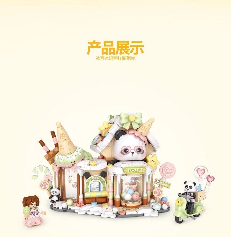 panda Building Blocks  toys  Ice cream Shop Retail Store Architectures model Assembly Toy Christmas Gifts for Adult
