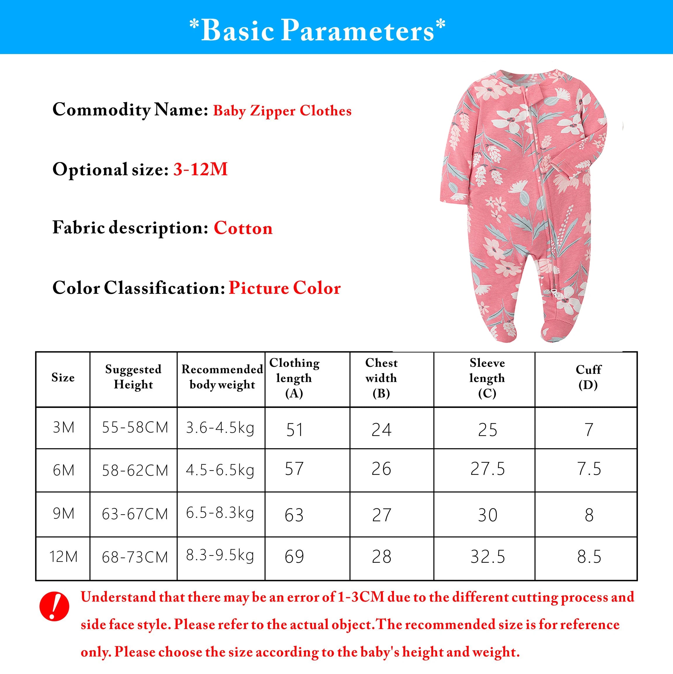 Newborn Footed Pajamas Zipper Girl and Boy Romper Long Sleeve Jumpsuit Cotton Solid White Fashion 0-12 Months Baby Clothes