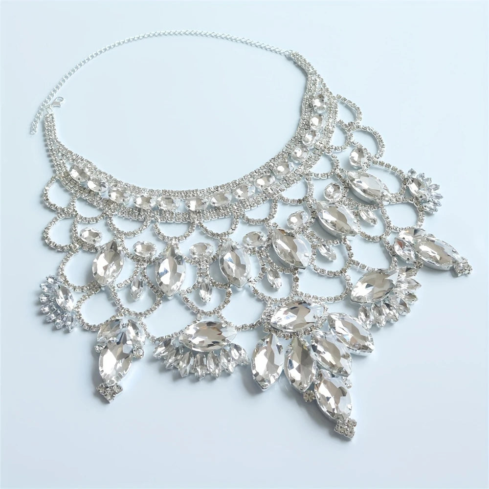 Luxury Fashion Rhinestone Big Necklace Party Exaggeration Bling Crystal Necklace Jewelry Bridal Wedding Gift Accessories