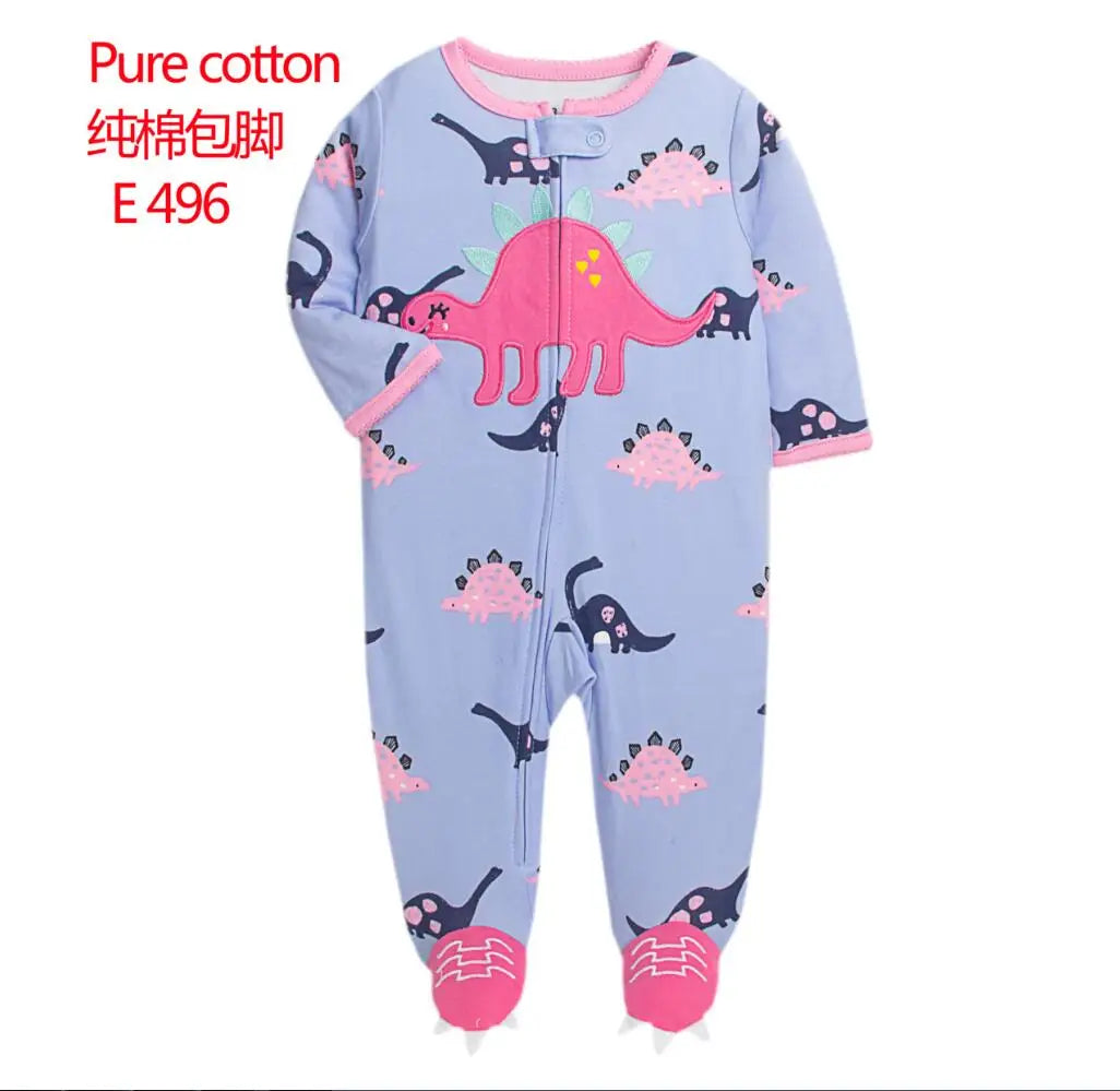 Baby Cotton Rompers Newborn Toddler Baby Boys Girls Pajamas Coveralls Cartoon Animal Dinosaur Strawberry Zipper Jumpsuit