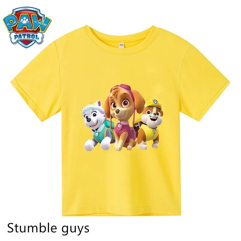 Paw Patrol Children T-shirt Simple Basic Black & White Short Sleeve Anime Cartoon Chase Skye Cute Summer Clothes Birthday Gift