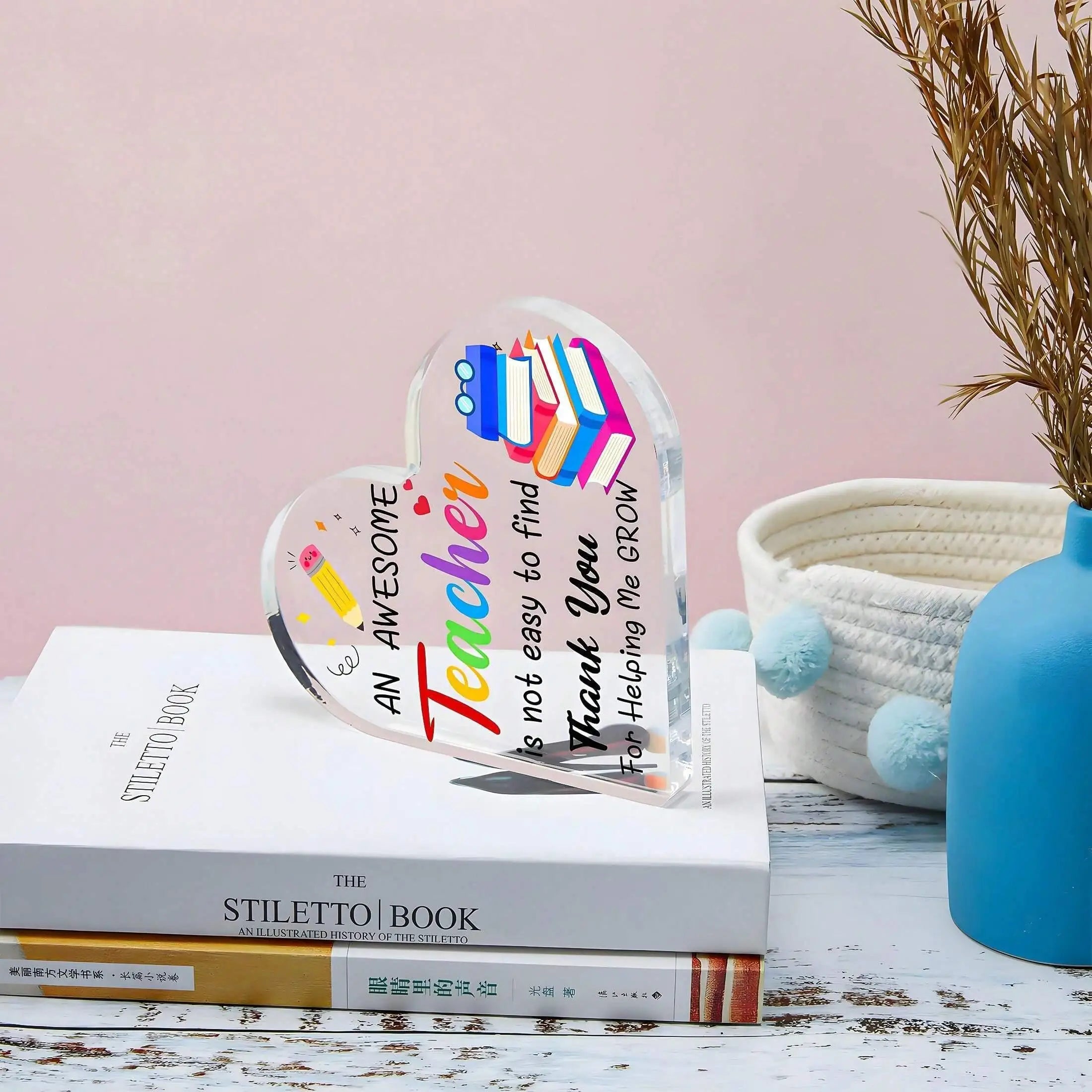 1PC transparent heart-shaped acrylic plaque, Thanksgiving teacher gift, graduation teacher gift, desktop decoration ornament