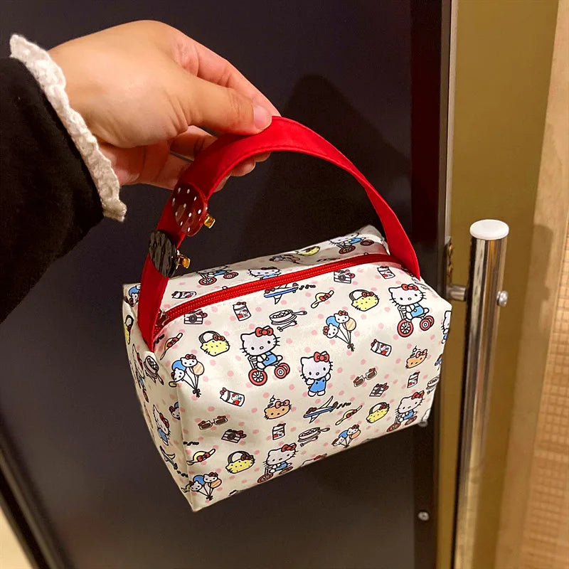 Hello Kitty Cosmetic Bag Large Capacity Travel Makeup Organizer Portable Toiletry Case Lipstick Storage Pouch Cute Cartoon Print