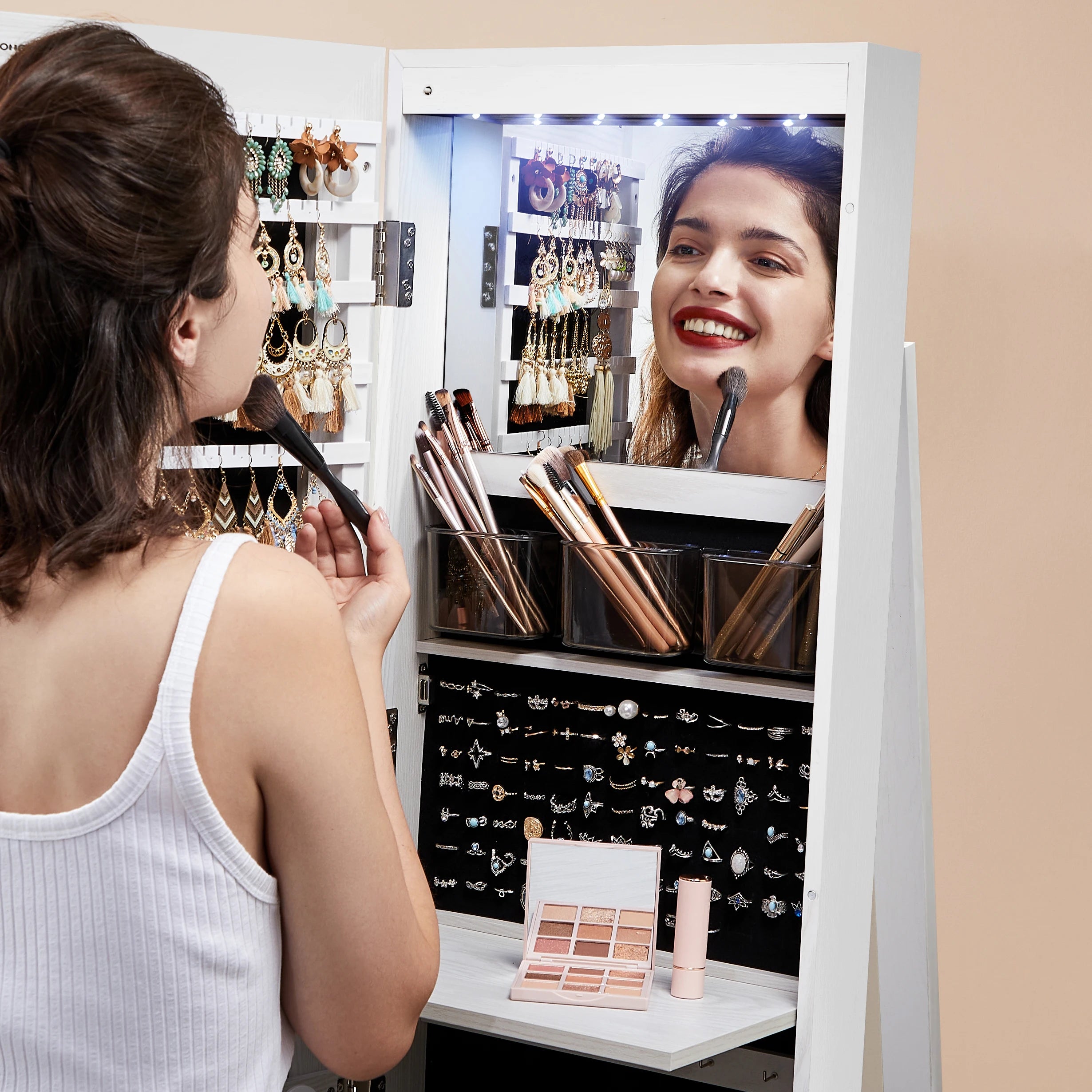 Bly GMICS-Armoire à Bijoux avec Miroir Verrouillable, Armoire Debout à Comcussion à 360 °, 6