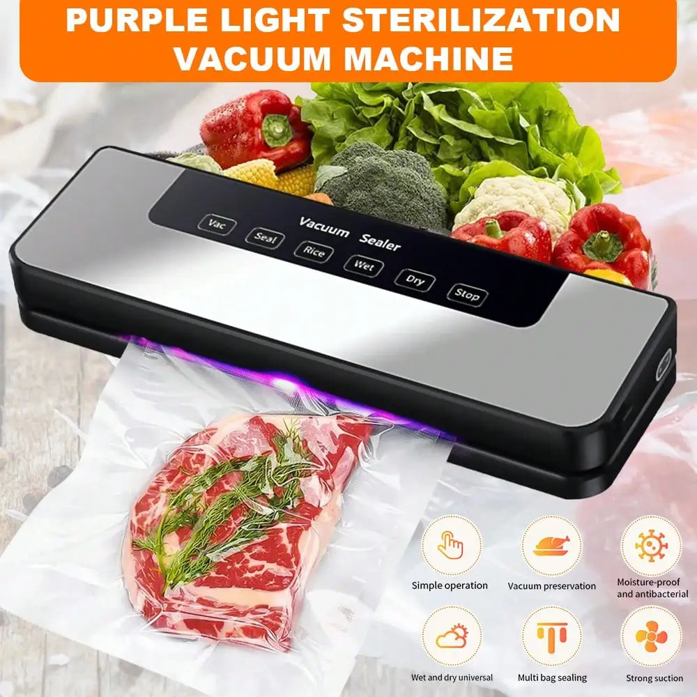 Electric Vacuum Sealer Dry/Wet Food Sealed Packaging Kitchen Food Storage Seal Built-in Cutter Knife
