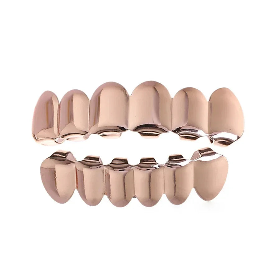 Classic Fashion 6/6 Teeth Grillz Hip Hop 14K Gold Plated Tooth Caps Decor Braces Dental Grills For Women Men Jewelry