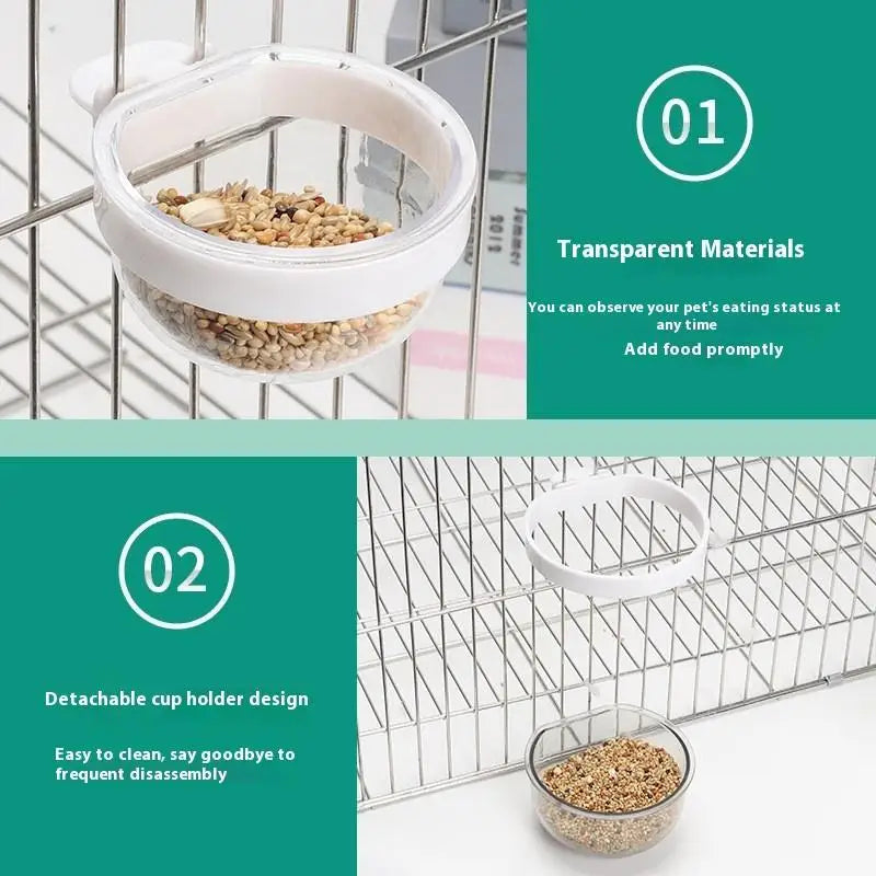 وعاء تغذية الطيور وعاء شفاف قابل للفصل وكوب طعام بلاستيكي للقفص ومغذي بذور معلق مريح للببغاوات
