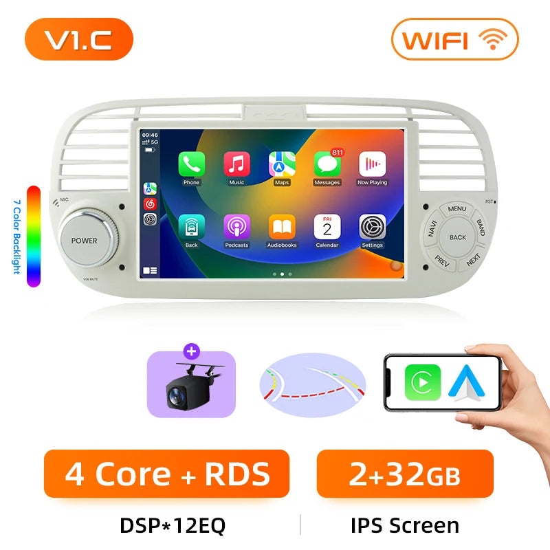 Junsun Android13 Car Radio For FIAT 500 500C Abarth 2007-2015 Car Smart Systems For Apple Carplay FM GPS SWC BT