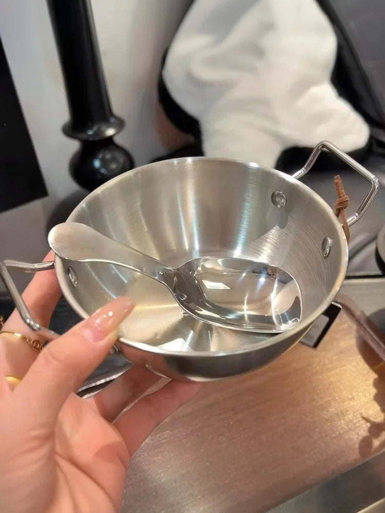 Stainless Steel Household Cuisine Bowl With Handle Rice Wine Bowls Sauce Dish Food Serving Kitchen Tableware
