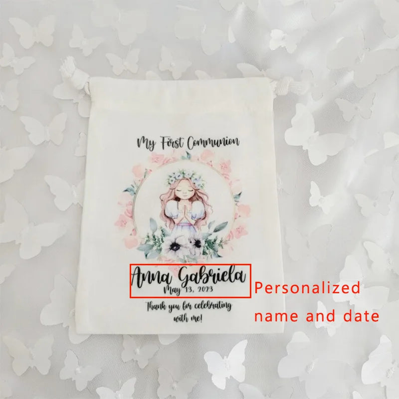 5pcs Personalized boy girl 1st First Holy Communion party bags Baptism Confirmation Religious decoration welcome thank you favor