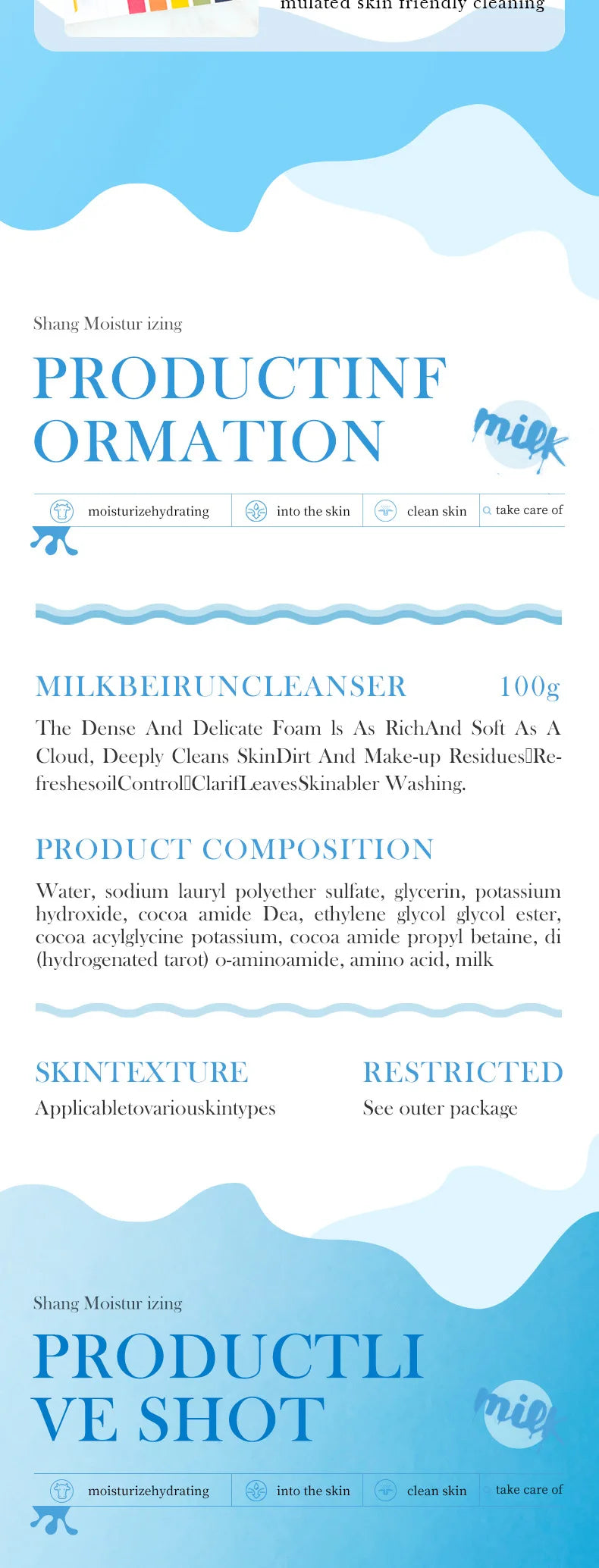 SADOER Milk Facial Cleanser Nourishing Moisturizing Skin Brightening Face Wash Foam Face Cleanser Facial Skin Care for Beauty