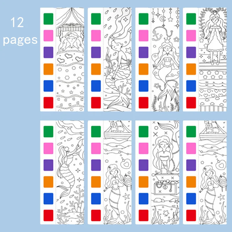 12pages Children's Watercolor Coloring Book,Drawing Toys For Thanksgiving, Easter, Christmas Gifts, With Built-in Watercolor Pen
