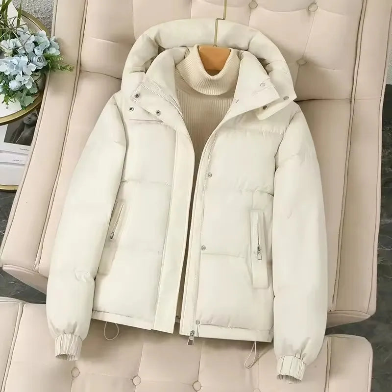 Fashion Short Hooded Parkas Coats Thicken Warm Down Cotton Jacket Women's 2025 Winter New Chic Loose Bread Outerwear Female